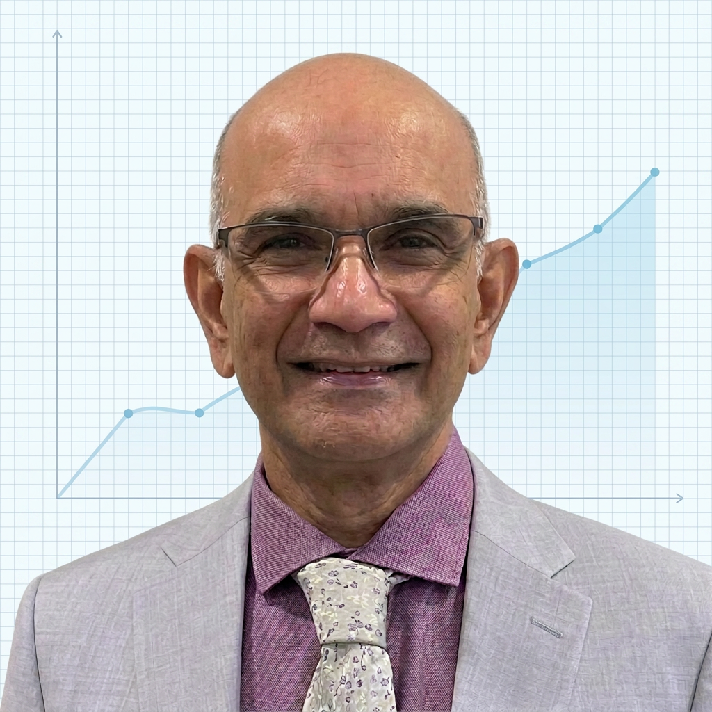 Thayalan, maths tutor, with a progress chart backdrop