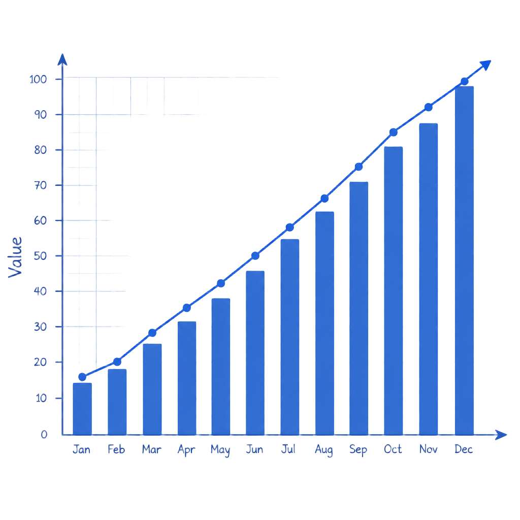 Rising bar chart and trend line illustration